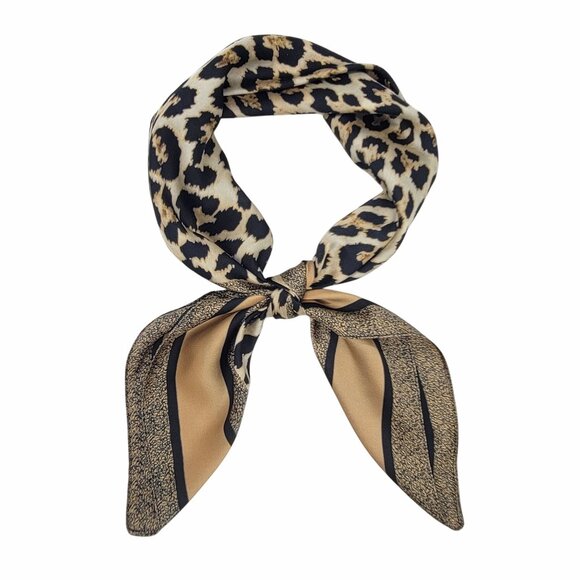✨✨✨Elegant Bandana Square Scarf Silky Satin Cheetah Print Leopard Head Neck Wrap - Picture 2 of 7
